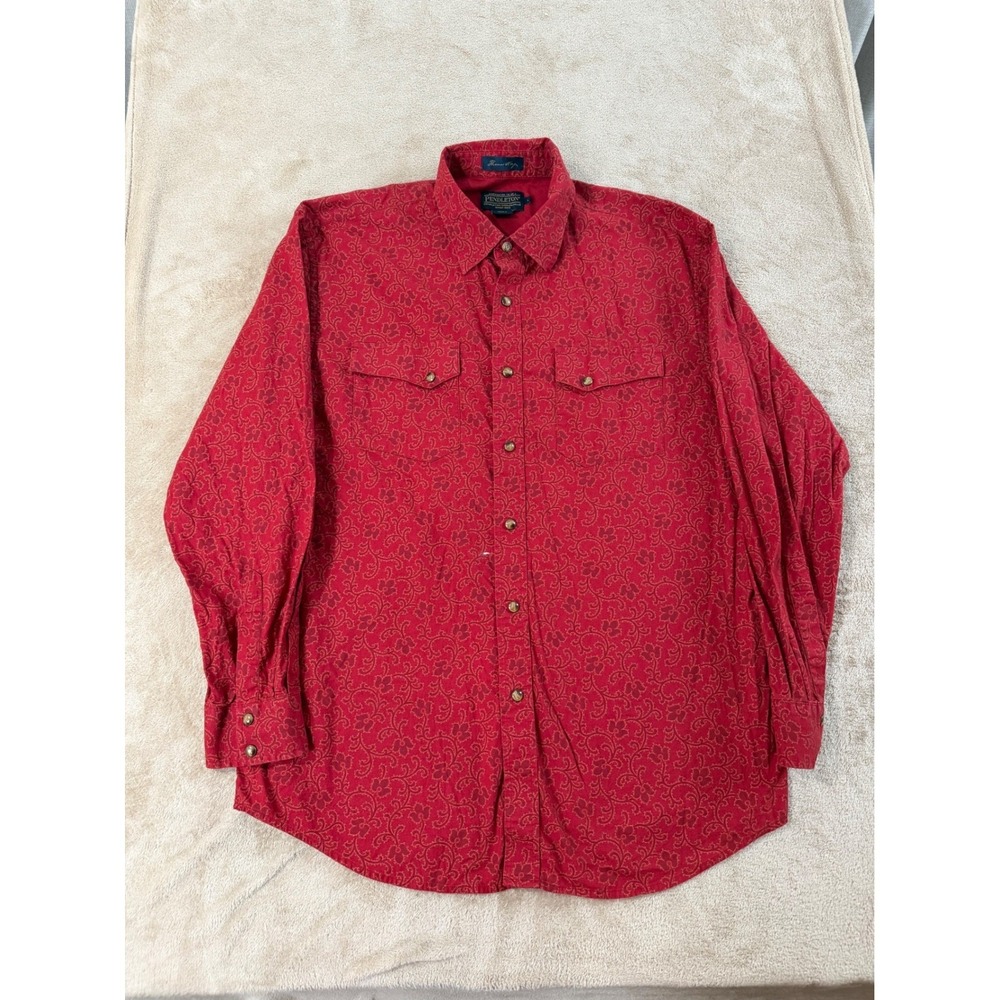 Pendleton Thomas‎ Kay Mens Size Large Red Floral Scroll Cotton Long sleeve EUC